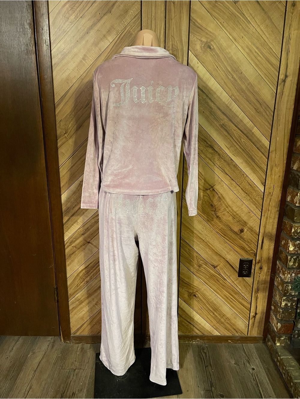 Juicy Couture Pink Velour Pajama Set Bling Logo PJ Top Med Bottom Large - Picture 7 of 14